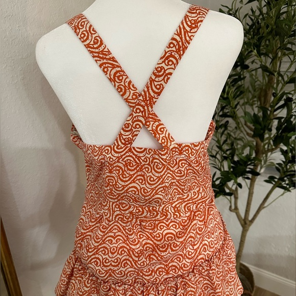 BANANA REPUBLIC sleeveless orange and white silk peplum top - Picture 2 of 7